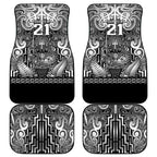Custom New Zealand Taiaha Maori Car Mats Kiwikiwi Minimalist Silver Fern Tukutuku Motif