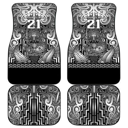Custom New Zealand Taiaha Maori Car Mats Kiwikiwi Minimalist Silver Fern Tukutuku Motif