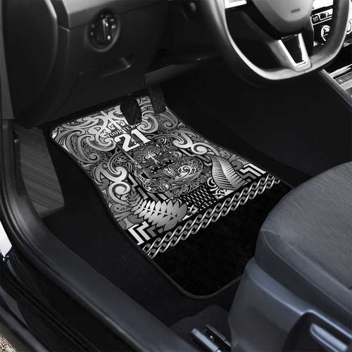 Custom New Zealand Taiaha Maori Car Mats Kiwikiwi Minimalist Silver Fern Tukutuku Motif