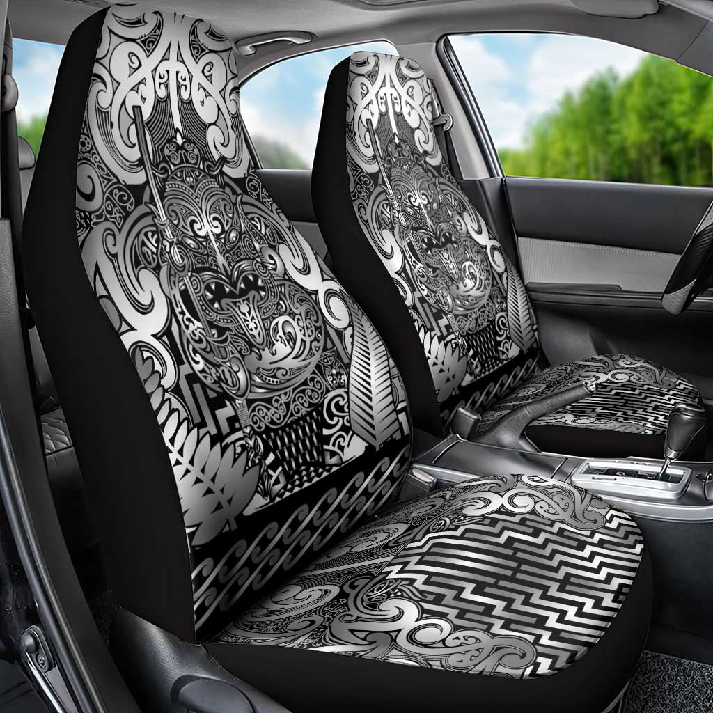 New Zealand Taiaha Maori Car Seat Cover Kiwikiwi Minimalist Silver Fern Tukutuku Motif
