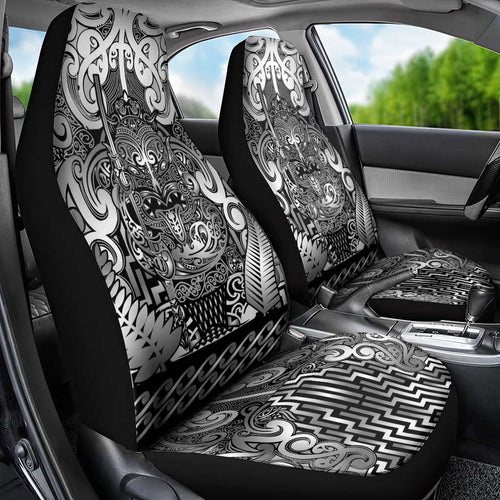 New Zealand Taiaha Maori Car Seat Cover Kiwikiwi Minimalist Silver Fern Tukutuku Motif
