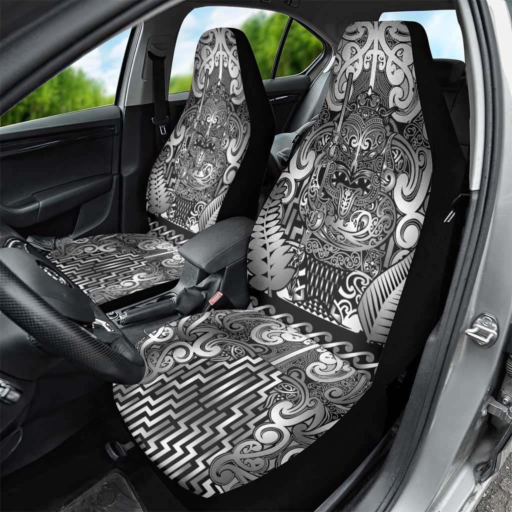 New Zealand Taiaha Maori Car Seat Cover Kiwikiwi Minimalist Silver Fern Tukutuku Motif