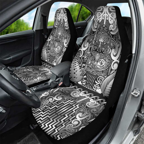 New Zealand Taiaha Maori Car Seat Cover Kiwikiwi Minimalist Silver Fern Tukutuku Motif