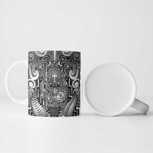 Custom New Zealand Taiaha Maori Ceramic Mug Kiwikiwi Minimalist Silver Fern Tukutuku Motif