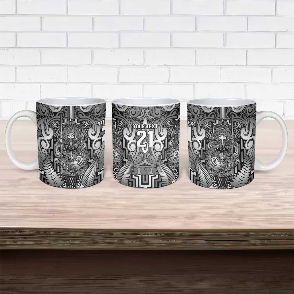 Custom New Zealand Taiaha Maori Ceramic Mug Kiwikiwi Minimalist Silver Fern Tukutuku Motif