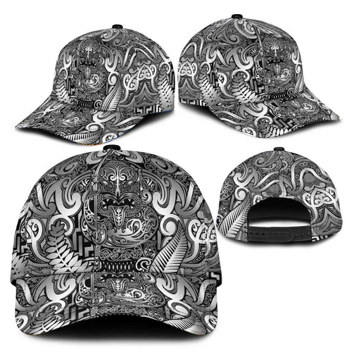 New Zealand Taiaha Maori Classic Cap Kiwikiwi Minimalist Silver Fern Tukutuku Motif