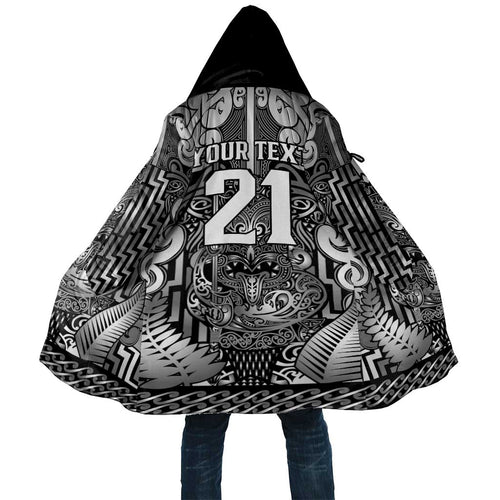 Custom New Zealand Taiaha Maori Cloak Kiwikiwi Minimalist Silver Fern Tukutuku Motif