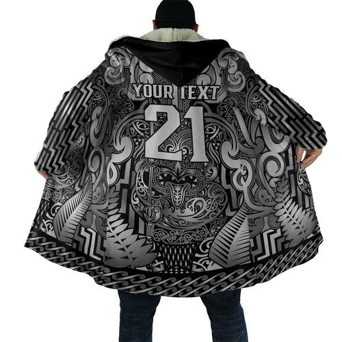 Custom New Zealand Taiaha Maori Cloak Kiwikiwi Minimalist Silver Fern Tukutuku Motif