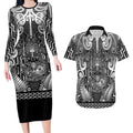 Custom New Zealand Taiaha Maori Couples Matching Long Sleeve Bodycon Dress and Hawaiian Shirt Kiwikiwi Minimalist Silver Fern Tukutuku Motif