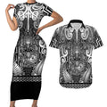 Custom New Zealand Taiaha Maori Couples Matching Short Sleeve Bodycon Dress and Hawaiian Shirt Kiwikiwi Minimalist Silver Fern Tukutuku Motif