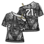 Custom New Zealand Taiaha Maori Cross Shoulder Shirt Kiwikiwi Minimalist Silver Fern Tukutuku Motif