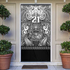 Custom New Zealand Taiaha Maori Door Cover Kiwikiwi Minimalist Silver Fern Tukutuku Motif
