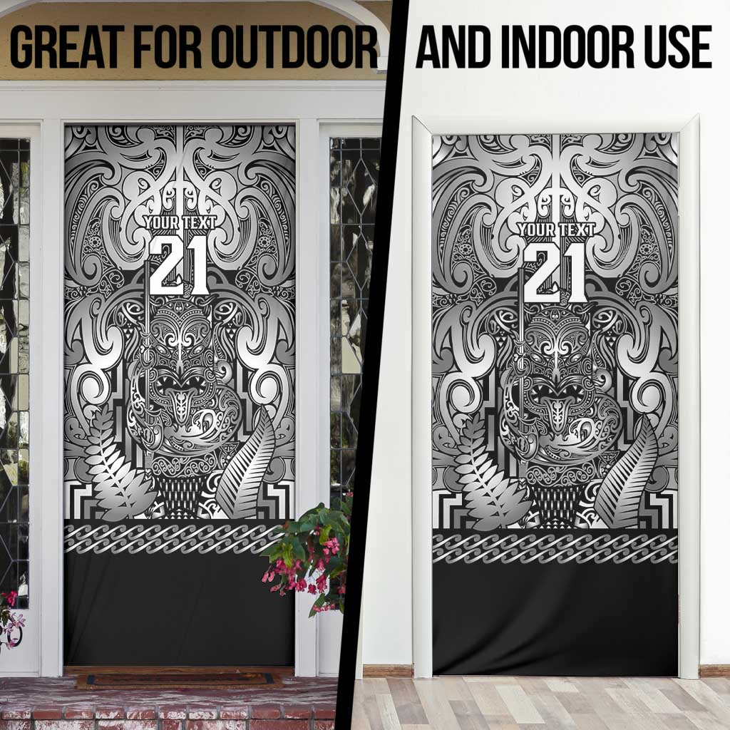 Custom New Zealand Taiaha Maori Door Cover Kiwikiwi Minimalist Silver Fern Tukutuku Motif