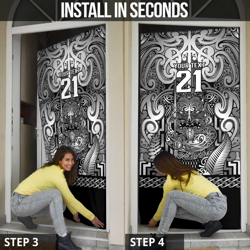 Custom New Zealand Taiaha Maori Door Cover Kiwikiwi Minimalist Silver Fern Tukutuku Motif