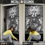 Custom New Zealand Taiaha Maori Door Cover Kiwikiwi Minimalist Silver Fern Tukutuku Motif