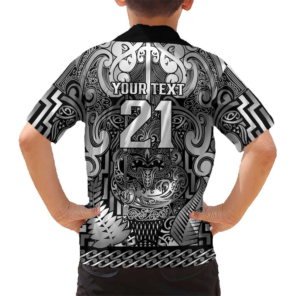 Custom New Zealand Taiaha Maori Family Matching Off Shoulder Short Dress and Hawaiian Shirt Kiwikiwi Minimalist Silver Fern Tukutuku Motif