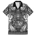 Custom New Zealand Taiaha Maori Family Matching Off Shoulder Short Dress and Hawaiian Shirt Kiwikiwi Minimalist Silver Fern Tukutuku Motif