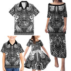 Custom New Zealand Taiaha Maori Family Matching Puletasi and Hawaiian Shirt Kiwikiwi Minimalist Silver Fern Tukutuku Motif