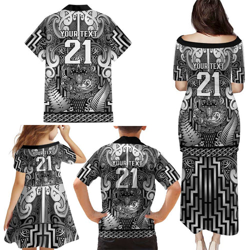 Custom New Zealand Taiaha Maori Family Matching Puletasi and Hawaiian Shirt Kiwikiwi Minimalist Silver Fern Tukutuku Motif