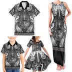Custom New Zealand Taiaha Maori Family Matching Tank Maxi Dress and Hawaiian Shirt Kiwikiwi Minimalist Silver Fern Tukutuku Motif