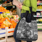 New Zealand Taiaha Maori Grocery Bag Kiwikiwi Minimalist Silver Fern Tukutuku Motif