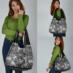 New Zealand Taiaha Maori Grocery Bag Kiwikiwi Minimalist Silver Fern Tukutuku Motif