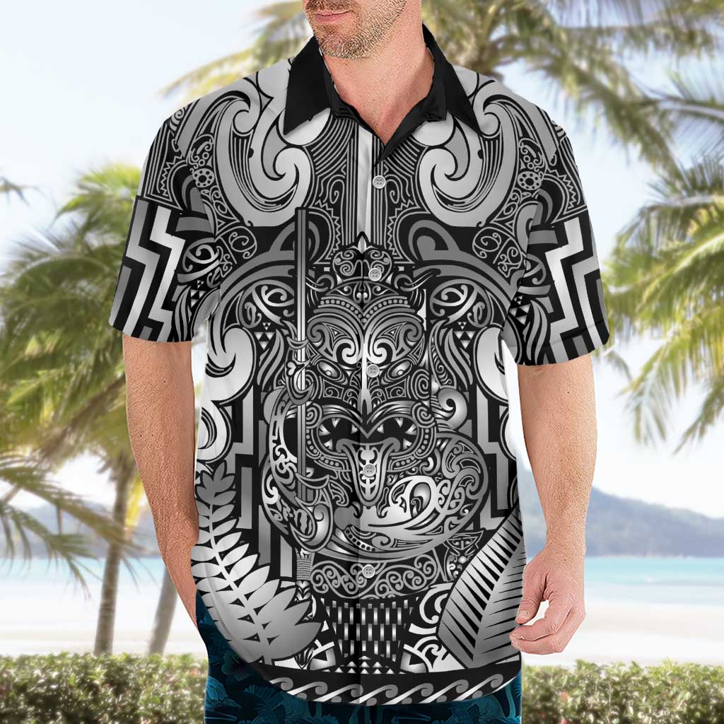 Custom New Zealand Taiaha Maori Hawaiian Shirt Kiwikiwi Minimalist Silver Fern Tukutuku Motif