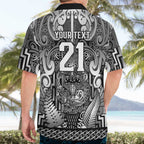 Custom New Zealand Taiaha Maori Hawaiian Shirt Kiwikiwi Minimalist Silver Fern Tukutuku Motif