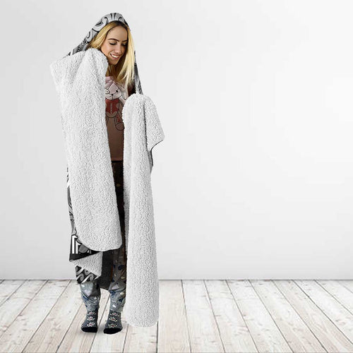 New Zealand Taiaha Maori Hooded Blanket Kiwikiwi Minimalist Silver Fern Tukutuku Motif