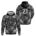 Custom New Zealand Taiaha Maori Hoodie Kiwikiwi Minimalist Silver Fern Tukutuku Motif