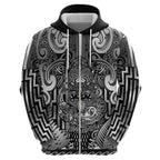 Custom New Zealand Taiaha Maori Hoodie Kiwikiwi Minimalist Silver Fern Tukutuku Motif