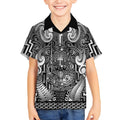 Custom New Zealand Taiaha Maori Kid Hawaiian Shirt Kiwikiwi Minimalist Silver Fern Tukutuku Motif