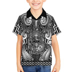 Custom New Zealand Taiaha Maori Kid Hawaiian Shirt Kiwikiwi Minimalist Silver Fern Tukutuku Motif