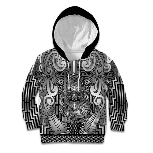 Custom New Zealand Taiaha Maori Kid Hoodie Kiwikiwi Minimalist Silver Fern Tukutuku Motif