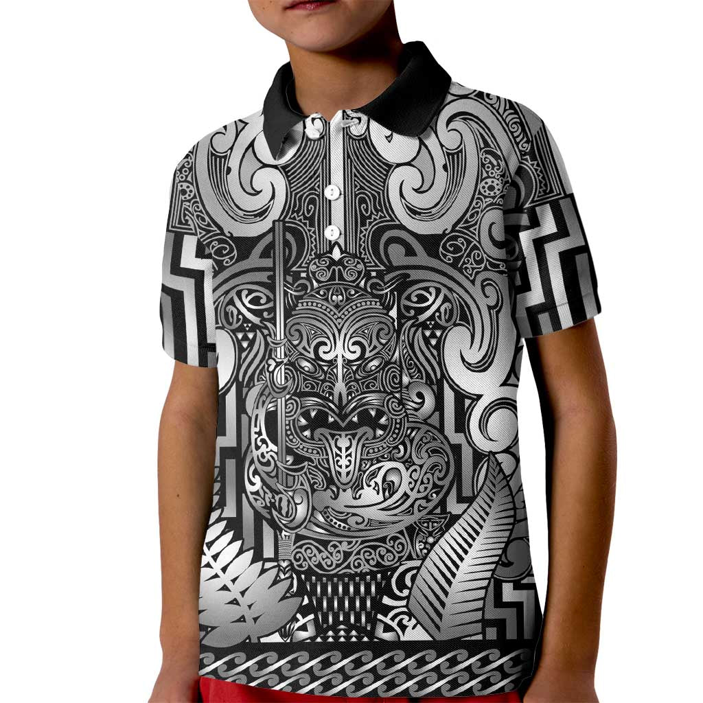 Custom New Zealand Taiaha Maori Kid Polo Shirt Kiwikiwi Minimalist Silver Fern Tukutuku Motif