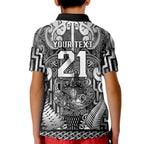 Custom New Zealand Taiaha Maori Kid Polo Shirt Kiwikiwi Minimalist Silver Fern Tukutuku Motif