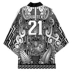 Custom New Zealand Taiaha Maori Kimono Kiwikiwi Minimalist Silver Fern Tukutuku Motif