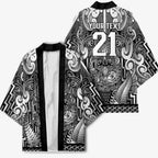Custom New Zealand Taiaha Maori Kimono Kiwikiwi Minimalist Silver Fern Tukutuku Motif