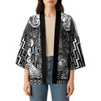 Custom New Zealand Taiaha Maori Kimono Kiwikiwi Minimalist Silver Fern Tukutuku Motif