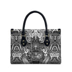 New Zealand Taiaha Maori Leather Bag Kiwikiwi Minimalist Silver Fern Tukutuku Motif