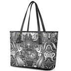 New Zealand Taiaha Maori Leather Tote Bag Kiwikiwi Minimalist Silver Fern Tukutuku Motif