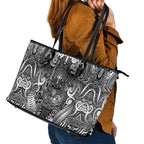 New Zealand Taiaha Maori Leather Tote Bag Kiwikiwi Minimalist Silver Fern Tukutuku Motif