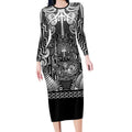Custom New Zealand Taiaha Maori Long Sleeve Bodycon Dress Kiwikiwi Minimalist Silver Fern Tukutuku Motif
