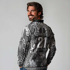 Custom New Zealand Taiaha Maori Long Sleeve Polo Shirt Kiwikiwi Minimalist Silver Fern Tukutuku Motif