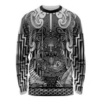 Custom New Zealand Taiaha Maori Long Sleeve Shirt Kiwikiwi Minimalist Silver Fern Tukutuku Motif