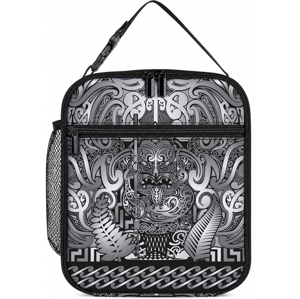 New Zealand Taiaha Maori Lunch Bag Kiwikiwi Minimalist Silver Fern Tukutuku Motif