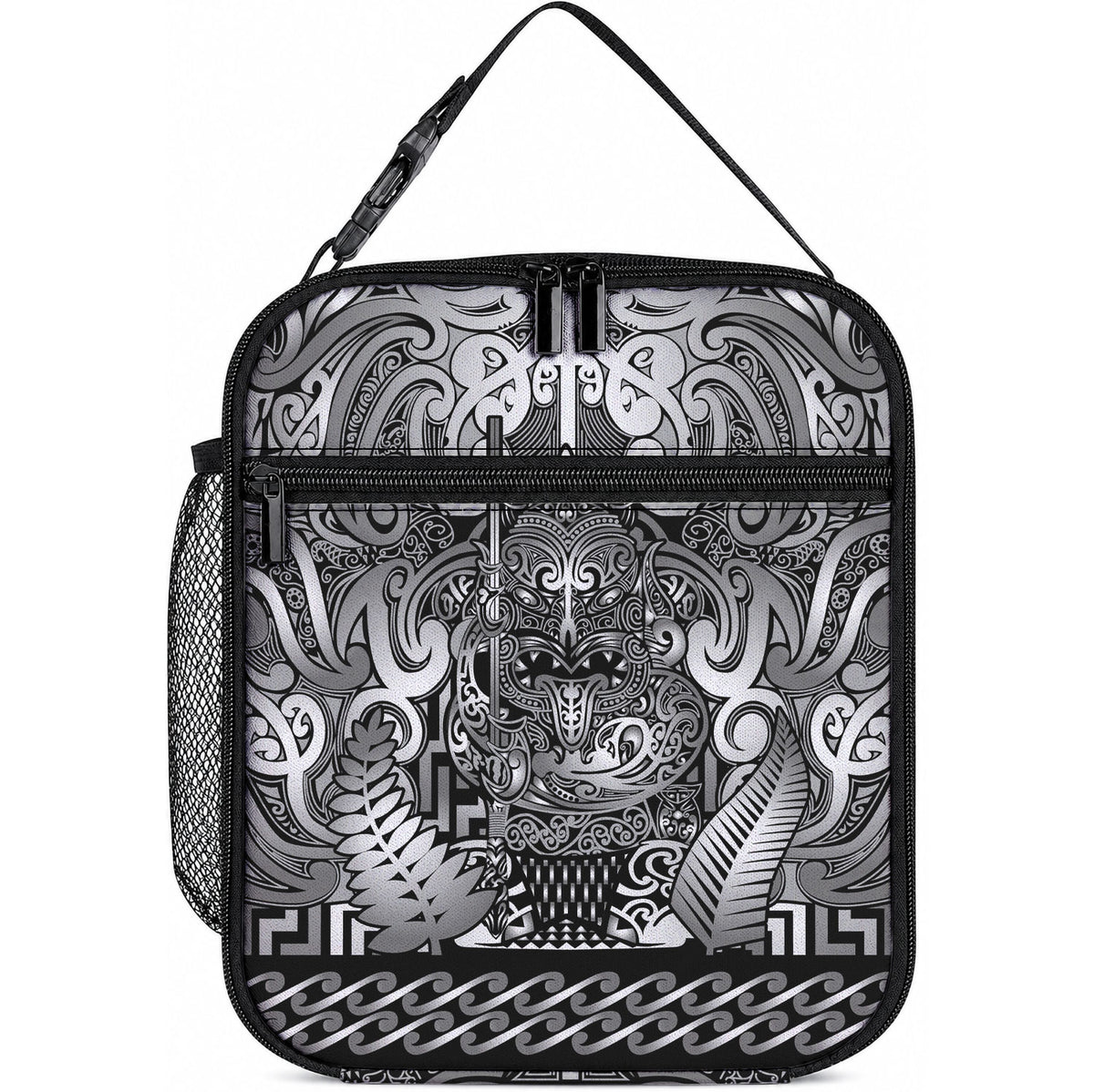 New Zealand Taiaha Maori Lunch Bag Kiwikiwi Minimalist Silver Fern Tukutuku Motif