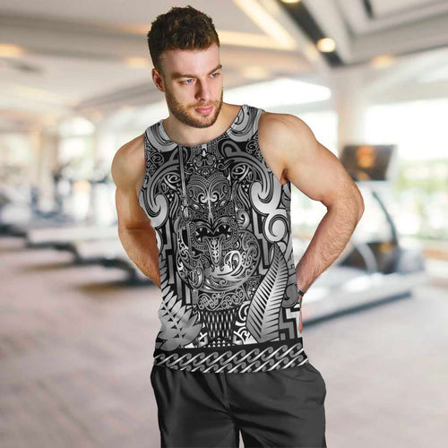Custom New Zealand Taiaha Maori Men Tank Top Kiwikiwi Minimalist Silver Fern Tukutuku Motif