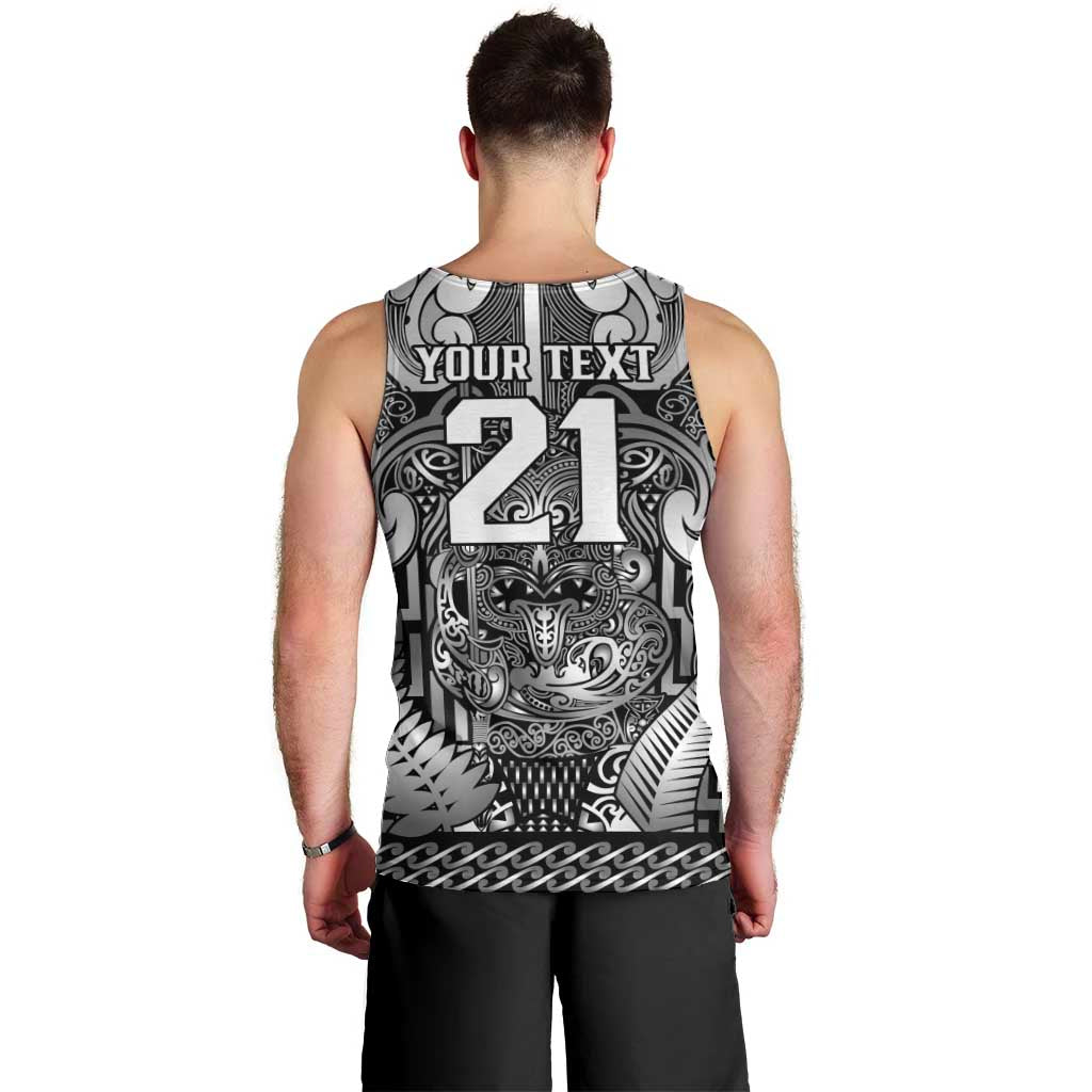 Custom New Zealand Taiaha Maori Men Tank Top Kiwikiwi Minimalist Silver Fern Tukutuku Motif