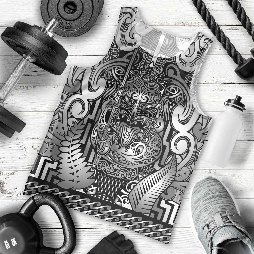 Custom New Zealand Taiaha Maori Men Tank Top Kiwikiwi Minimalist Silver Fern Tukutuku Motif